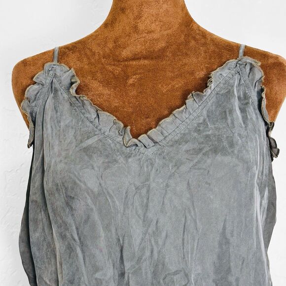 Womens Y2K Ruffle Trim Tank Top Size M Gray Cupro Romantic Grunge Soft Girl Cami - Picture 3 of 11
